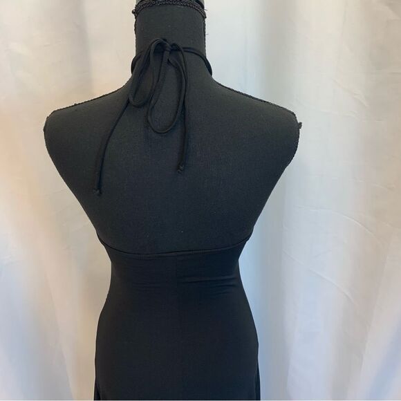 Black sequin halter top stretchy flowy evening cocktail dress Sz XS - Picture 7 of 14